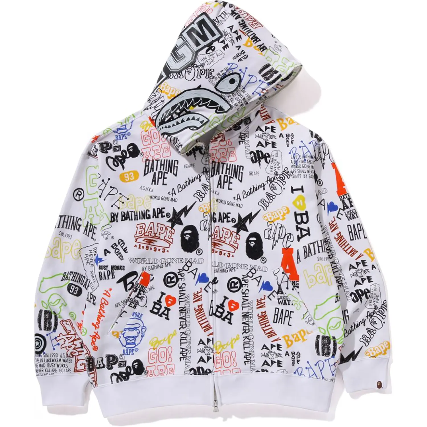 HAND DRAW PATTERN SHARK ZIP HOODIE MENS - Image 5
