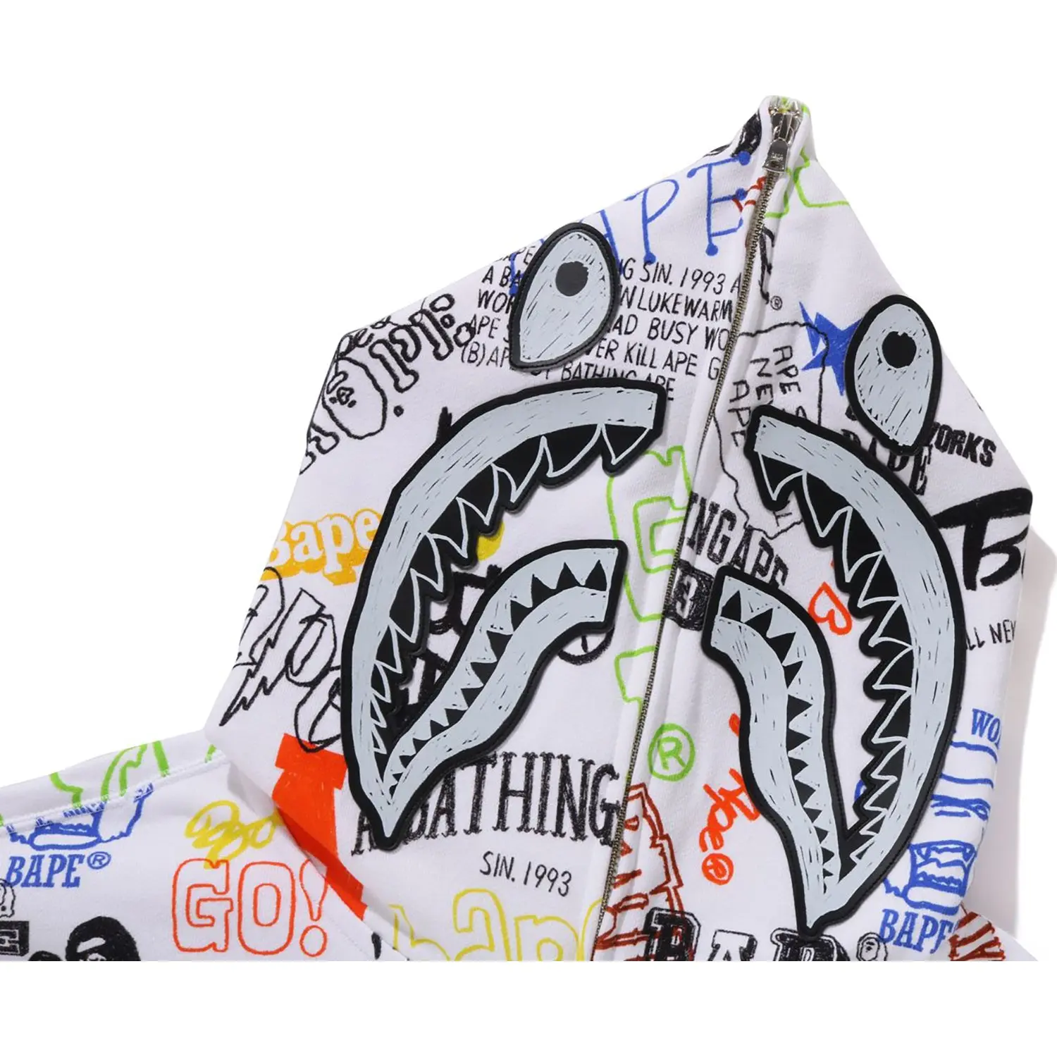HAND DRAW PATTERN SHARK ZIP HOODIE MENS - Image 7