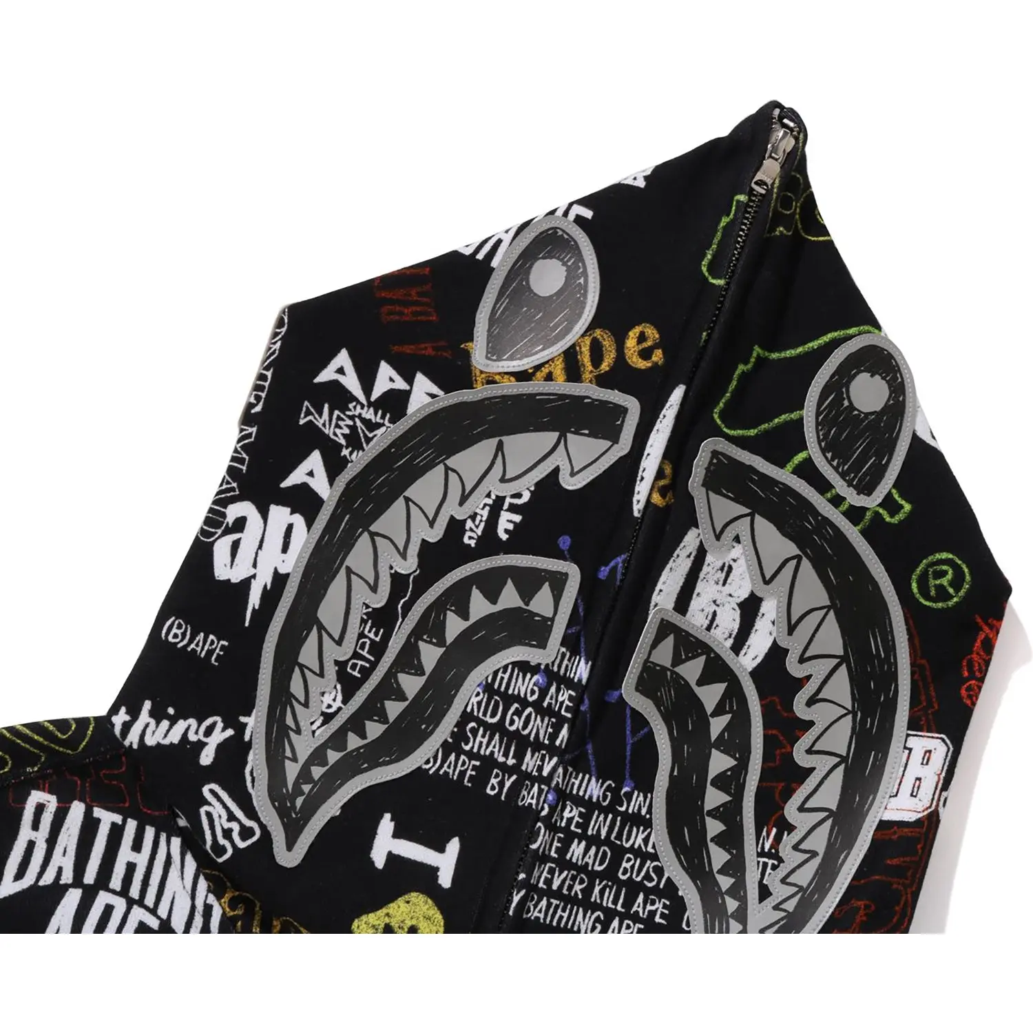 HAND DRAW PATTERN SHARK ZIP HOODIE MENS - Image 3