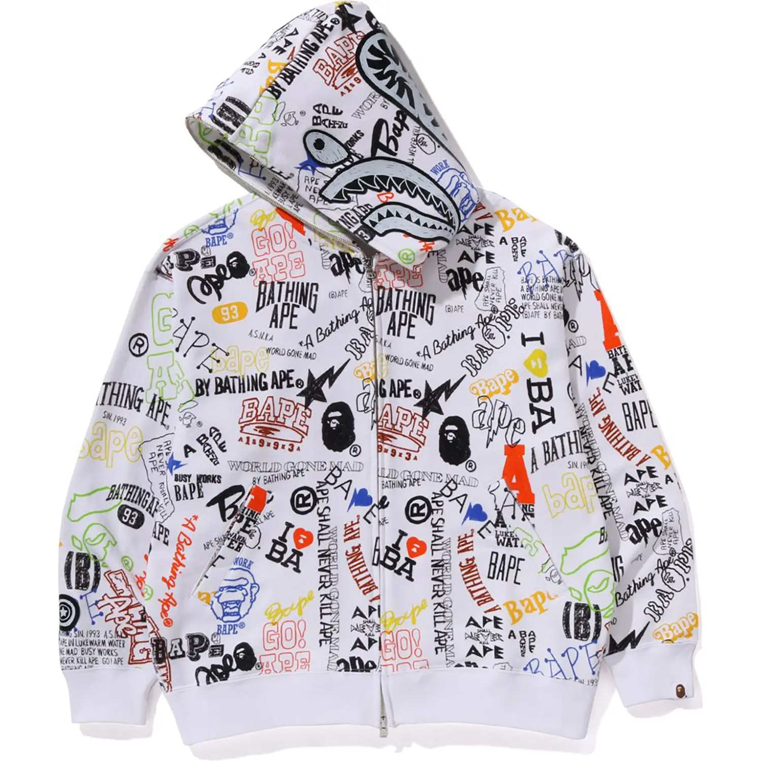 HAND DRAW PATTERN SHARK ZIP HOODIE MENS - Image 6