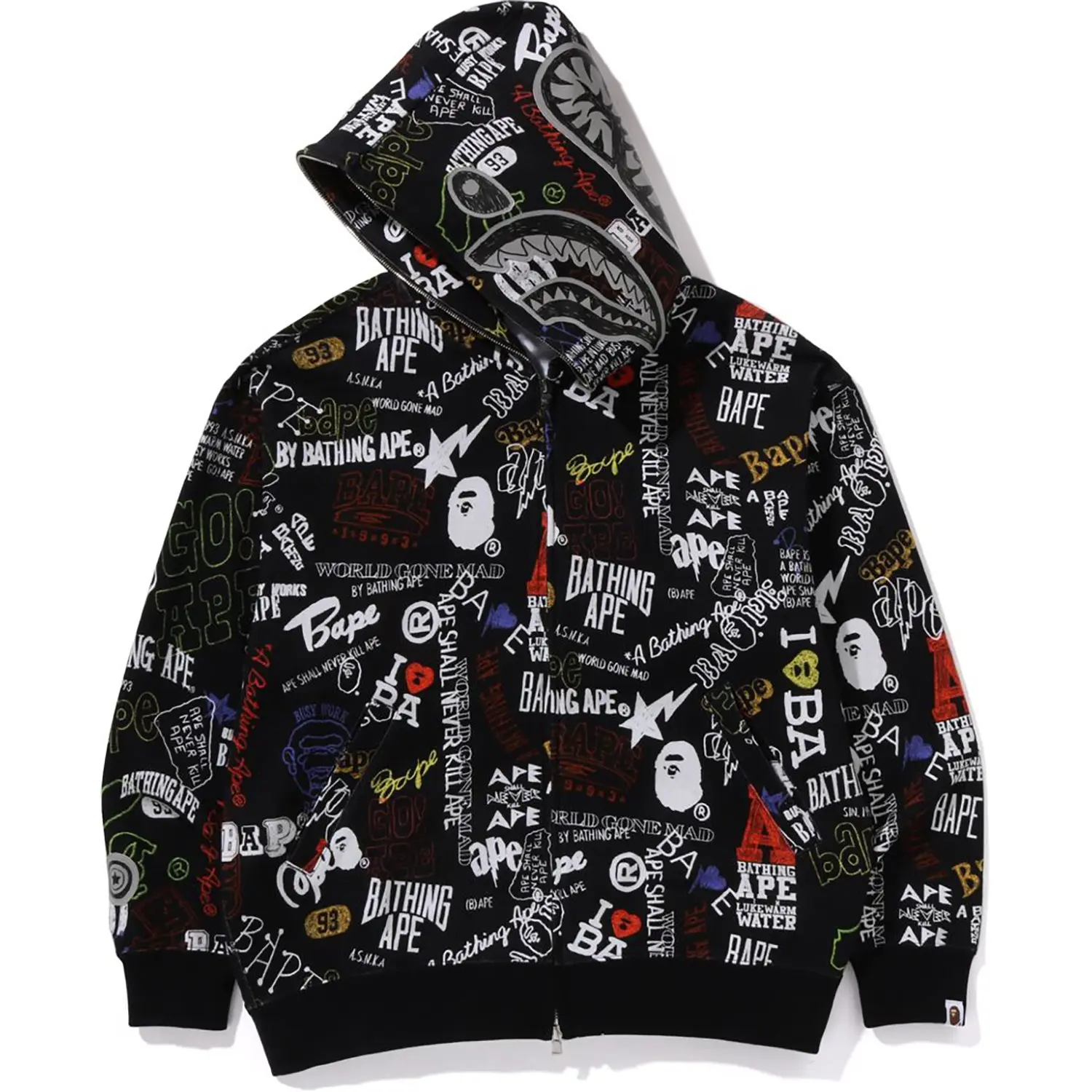 HAND DRAW PATTERN SHARK ZIP HOODIE MENS - Image 2